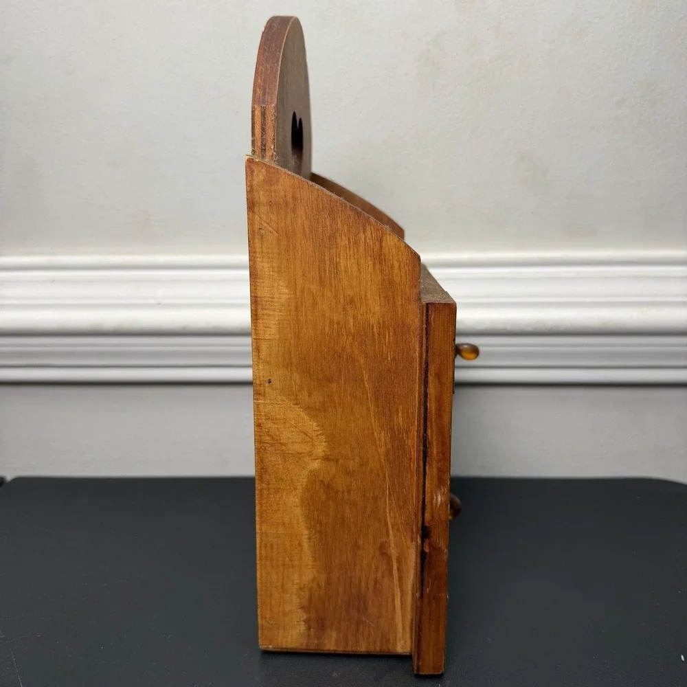VTG Handmade Wood Heart Wall Pocket Shelf Mail Country Cottagecore Grape Vine